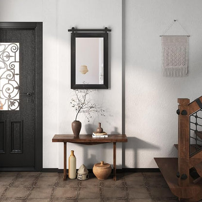 COGOOD Farmhouse Barn Door Mirror - 26 x 17 Black | Rustic Wood Framed Vanity Mirror for Entryway, Living Room, Bedroom, Bathroom Wall Decor
