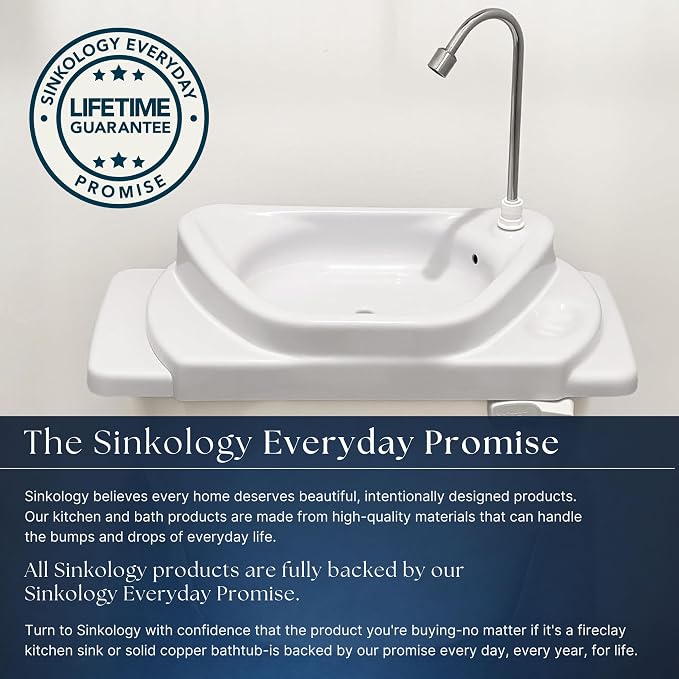 Sinkology SinkPositive GreenFlow Toilet Tank Sink, Water Saving Retrofit | Turns toilet tank lid into a handwashing sink, no plumbing needed, reuses rinse water, small bath saver