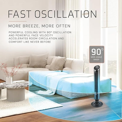 Lasko Apex Tower Fans Oscillating Quiet 42" - 29 ft/s Airflow, 28 dB, 90° Oscillation, 12H Timer, Air Filter for Hair & Dust, Remote, Black, Floor Fans for Home Bedroom, RST200