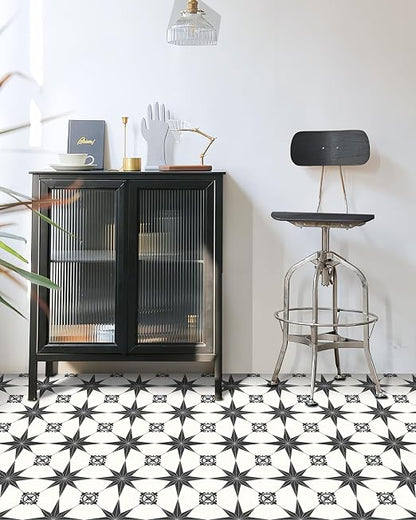 MORCART 40PCS 7.87" x 7.87" Peel and Stick Floor Tile, Black Stellar | Self-Adhesive DIY Vinyl Flooring, Removable and Waterproof Tile Sticker for Bathroom, Kitchen, Wall, Bedroom, Stairs