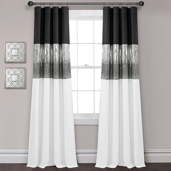 Lush Decor Night Sky 100% Blackout Window Curtain Panel Single 42"W x 84"L, Black & White - Blackout Curtains For Bedroom - Sequin Curtains - Glam Decor