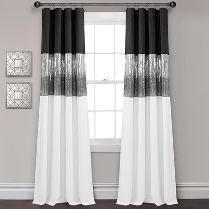 Lush Decor Night Sky 100% Blackout Window Curtain Panel Single 42"W x 84"L, Black & White - Blackout Curtains For Bedroom - Sequin Curtains - Glam Decor
