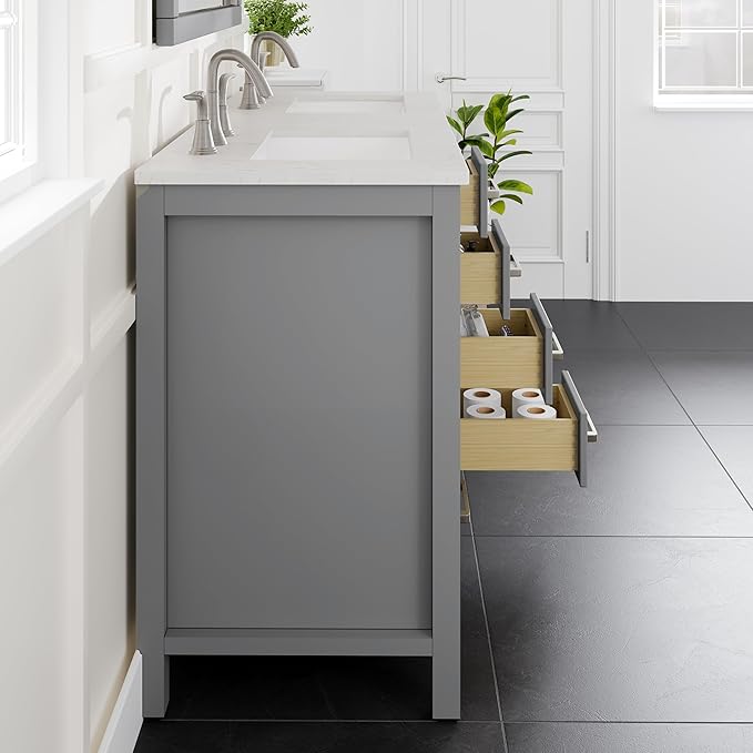Eviva Aberdeen 48 Inch Bath Vanity with Sink- Gray Bathroom Vanity with Carrara Quartz Top