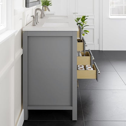 Eviva Aberdeen 48 Inch Bath Vanity with Sink- Gray Bathroom Vanity with Carrara Quartz Top