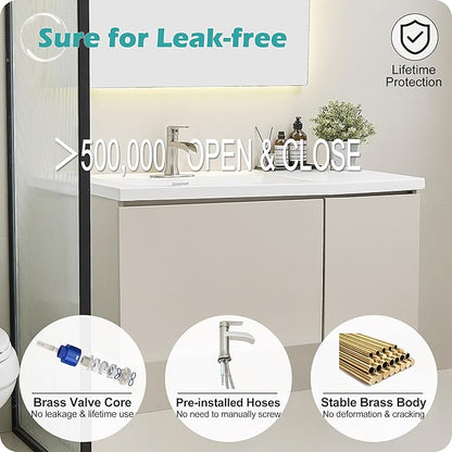 Bathroom Waterfall Faucet Single Handle, Brushed Nickel Faucet Bathroom Brass 1 Hole or 4 Inch 3 Hole Bathroom Sink Faucet, Restroom Faucets for Sink with Drain & Deck Plate for Hotel Apartment