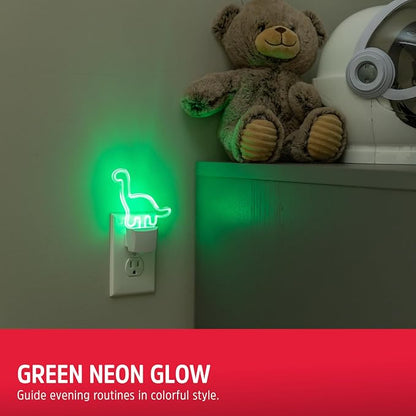 Energizer Long-Neck Dinosaur Night Light, Neon, Auto On/Off, Green | Night Light for Kids Room, Bedroom, Nursery, Boys Room Décor, Gift for Boy