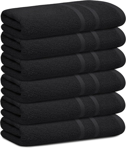 Looperry 6 Pack Small Bath Towel Set - 100% Cotton 23x46 Shower Towels in 450 GSM. Lightweight & Absorbent Quick Dry Gym Towel for Showering, Pet Drying, Spas & Salons. Terry Ringspun Towels (Black)