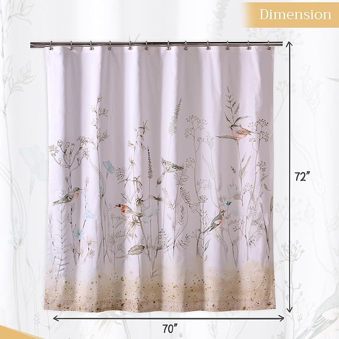 Maison d' Hermine Shower Curtain 100% Cotton One Panel 70"x72" Washable Fabric Shower Curtains for Bathroom, Easy Hanging with 12 Button Holes - Hotel Spa Easter Gifts (Meadow Florals - Brown)
