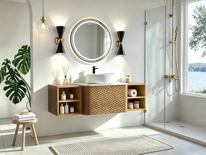 48 Inch Modern Bathroom Vanity with Ceramic Sink, Floating Bathroom Sink Cabinet with Sintered Stone Top&Solid Wood Hammered Frame, Single Bathroom Vanities w/Soft-Close Drawer&2 Side Open Cube