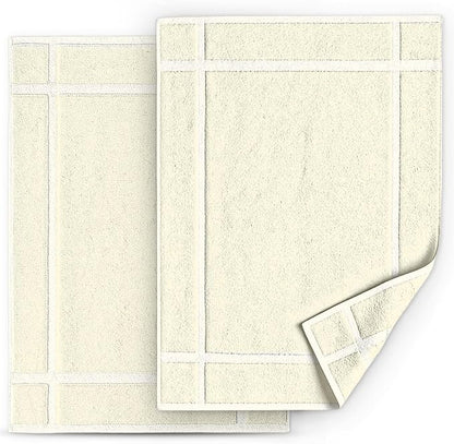Pearl Linens Pack of 2 100% Cotton Bath Mat 18x25 inches, Soft & Absorbent Quick Dry Bathroom Mats Set, Not Bathroom Rugs, After Shower Mats, Bath Tub Mat, 781 GSM, Machine Washable, Ivory