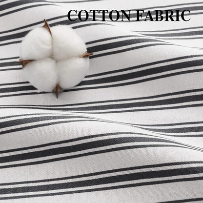 Farmhouse Shower Curtain Ruffle Linen White-Black Stripe 72"W x 72"L | Farmhouse Boho, Striped, Bottom Ruffle, Cotton Fabric, Rustic, Country, Natural Look, Washable, for Bathroom Bathtub