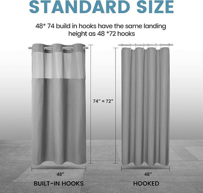 EUTXL Heavyweight No Hook Shower Curtain with Liner, Grey, 48x74 | Snap in Liner, Thick Waffle Fabric, Hotel Quality, Corner Magnets, Waterproof & Washable