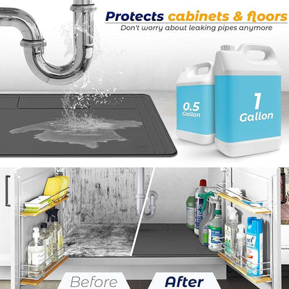 The Original Under Sink Mat - Silicone Waterproof mat, Trimmable, Easy to Clean, Kitchen cabinet liner, Under sink protector mats, Drip Tray with Lip - 31" x 22" or smaller