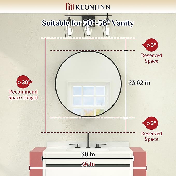 Keonjinn 24 x 24 In Round Medicine Cabinets for Bathroom, Black Mirror Surface Mount Medicine Cabinet, Circle Black Medicine Cabinet with Mirror, Adjustable Shelves Framed Bathroom Mirror with Storage