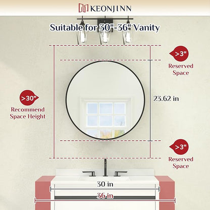 Keonjinn 24" x 24" Round Medicine Cabinet Mirror, Brushed Nickel Mirror Medicine Cabinet Wall Mounted, Circular Medicine Cabinets with Mirrors, Circle Framed Vanity Mirror with Storage | Metal Wall Mount Medicine Cabinet for Bathroom, Shatter-proof, Ad...