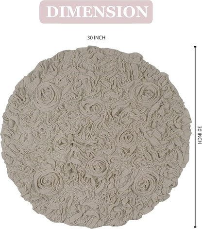 Home Weavers Bell Flower Collection 100% Cotton Tufted Bath Rugs, Extra Soft and Absorbent Bath Rugs, Non-Slip Bath Mats, Machine Washable, Bath Mats for Bathroom Floor and Tub, 30" Round, Linen