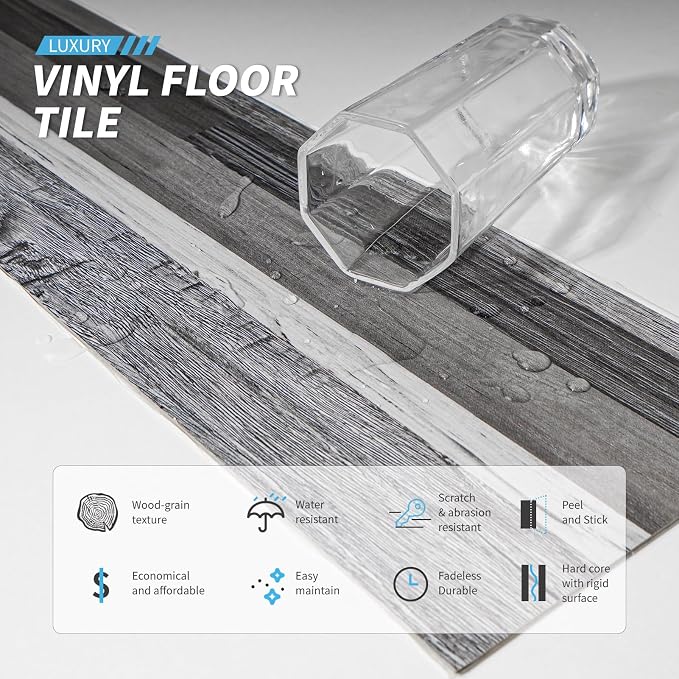 Art3d Wood Texture Peel and Stick Vinyl Floor Planks, 36-Pack, Grey | Cover 54 sq.ft, Waterproof, Self-Adhesive, Scratch Resistant, Premium Vinyl, Ideal for Bedroom, Living Room, Kitchen, RV