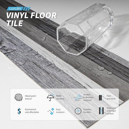 Art3d Wood Texture Peel and Stick Vinyl Floor Planks, 36-Pack, Grey | Cover 54 sq.ft, Waterproof, Self-Adhesive, Scratch Resistant, Premium Vinyl, Ideal for Bedroom, Living Room, Kitchen, RV