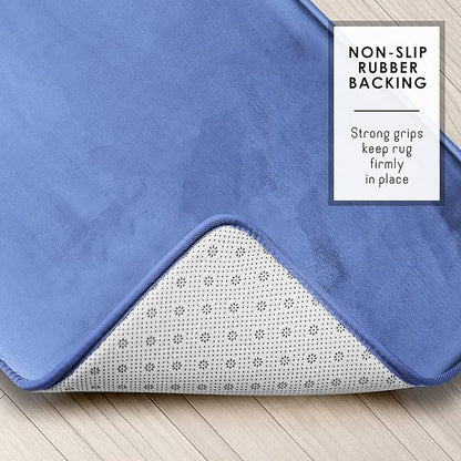 Clara Clark 3 Piece Bathroom Rugs Bath Mat Set, Velvet Memory Foam Bath Mats for Bathroom - Non-Slip, PVC Backing Bath Rugs, Washable - Dries Quickly, Blue