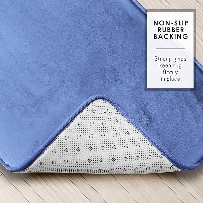 Clara Clark 2 Piece Bathroom Rugs, Velvet Memory Foam Bath Mat Set, Non-Slip Bath Rugs, Machine Wash, Dries Quickly, Ultra Soft Plush Bath Mats for Bathroom, 17 x 24 + Contour, Calm Blue