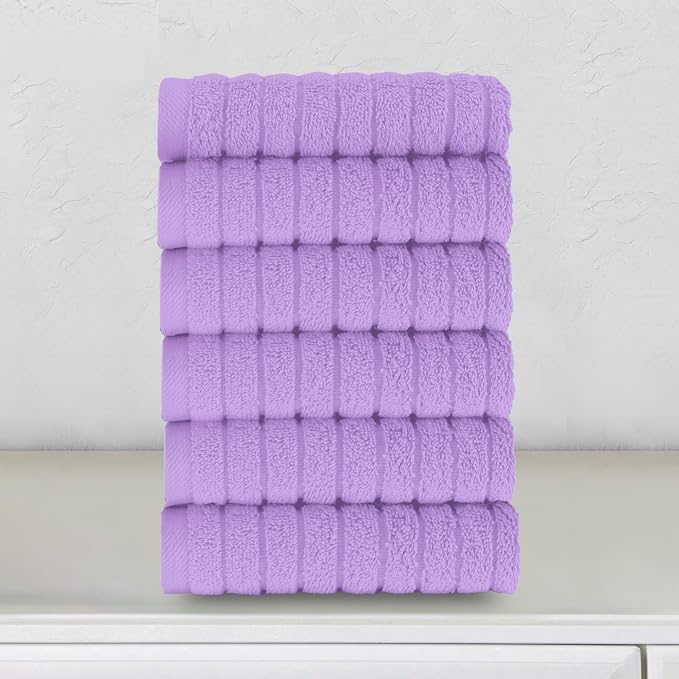 Elegant Comfort 100% Turkish Cotton Corduroy Ribbed Luxury Washcloths 6 Pack Soft 13 x 13 Inch - Higly Absorbent, Durable, Quick Dry, Spa Premium Hotel Quality for Bathroom or Travel, Lilac