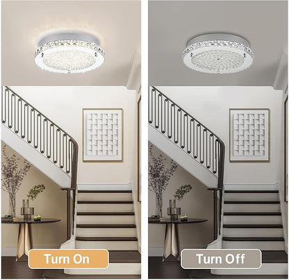 Flush Mount Crystal Ceiling Light Modern LED Ceiling Light Fixture Flush Mount 13 Inch Kitchen Ceiling Light for Bedroom, Laundry Room, Hallway, Balcony, Dimmable 3000K/4000K/5000K