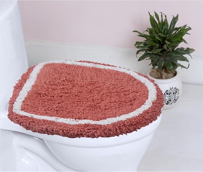 Home Weavers Allure Collection Toilet Lid Seat Cover, Elastic Edges, 100% Cotton Soft Universal Fit for Standard Oblong Round Elongated Bath Room Bowl Lids, Washable, 18"x18" Toilet Lid Cover, Coral