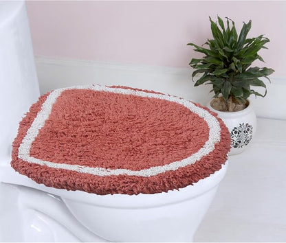 Home Weavers Allure Collection Toilet Lid Seat Cover, Elastic Edges, 100% Cotton Soft Universal Fit for Standard Oblong Round Elongated Bath Room Bowl Lids, Washable, 18"x18" Toilet Lid Cover, Coral