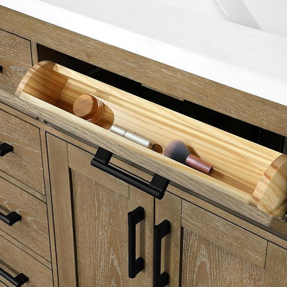 OVE Decors Bailey 60 in. Double Sink Freestanding Driftwood Oak Bathroom Vanity with White Quartz Top, Matching Backsplash and Power Bar