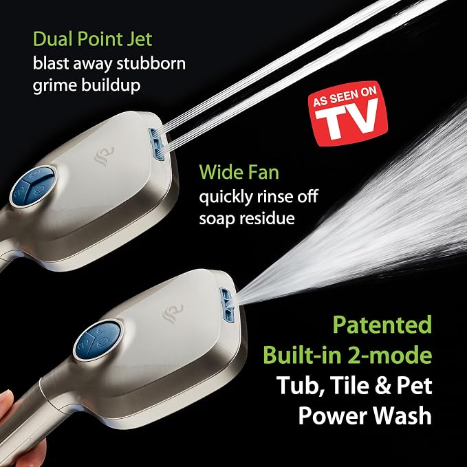 AquaCare High Pressure 10 Spray Mode Filtered Showerhead - Handheld Shower Head Filters Chlorine to Heal Dry Skin, Revive Hair - Dual Power Wash Cleans Tub, Tile, Pets - Hard Water Softener, Nickel