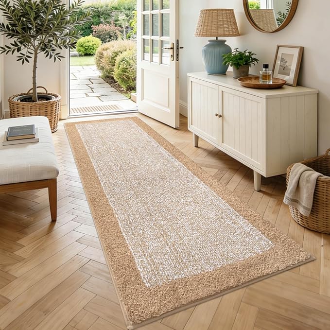 70x24 Long Bathroom Rugs Washable Non Slip, Beige Bath Mat for Bathroom Floor Tub, Soft Absorbent Quick Dry Mats for Shower, Bathtub,Home Decor