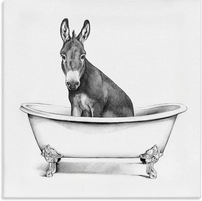 Stupell Industries Donkey in Bathtub Sketch, 24 x 24 Inch Canvas Wall Art | Stupell Industries · By Victoria Borges · Ready to hang · Charming bath and laundry decor · Made in USA