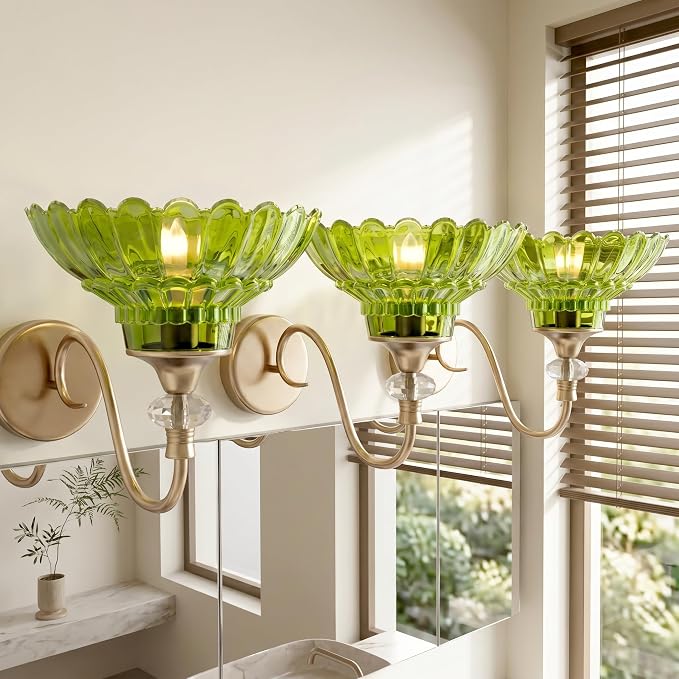 1-Light Copper Vintage Vanity Light with Green Crystal Glass Shade | Wall Sconce Fixtures Bathroom Wall Lamp for Mirror Bathroom Kitchen Living Room Porch Vanity Bedroom