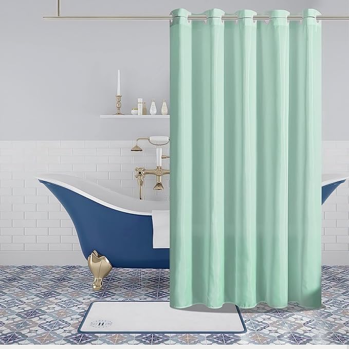 Furlinic Mint Green No Hook Shower Curtain,Polyester Fabric Bathroom Curtains with 10 Split Grommets,Machine Washable & Waterproof,Hotel Grade,Standard Size 72x72 Inch