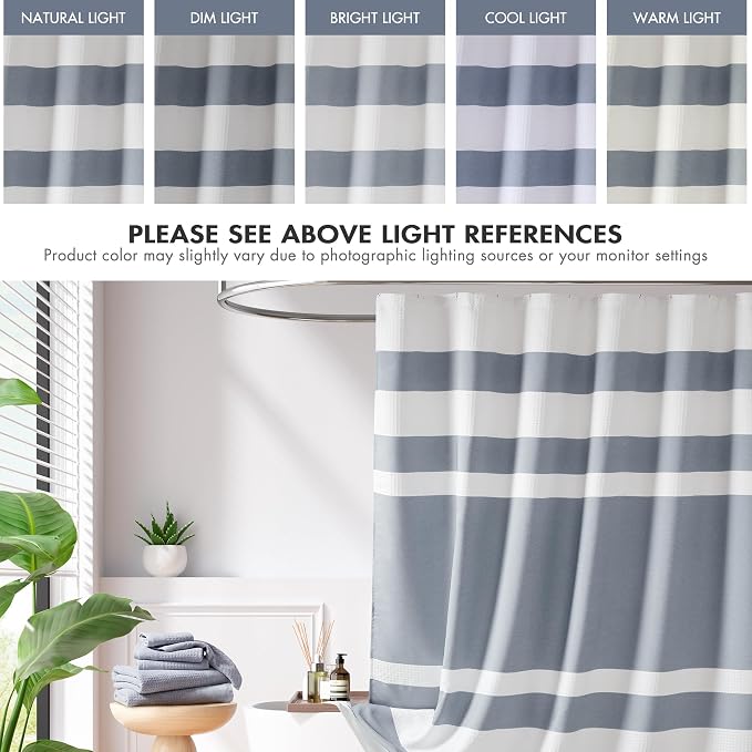 Madison Park Spa Waffle Shower Curtain for Bathroom, 72 x 72, Indigo Blue | Striped, Pieced Fabric Design, 3M Scotchgard Moisture Management, Hotel Quality, Modern, for Bathroom, OEKO-TEX Certified