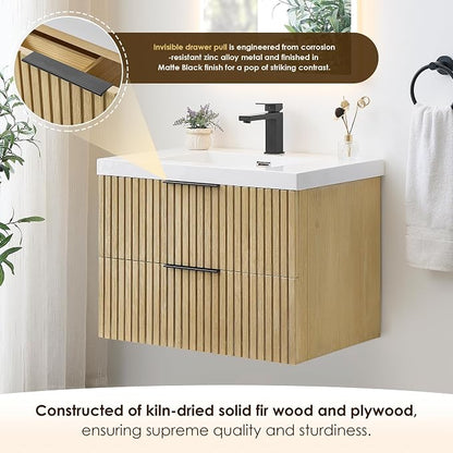 30 Inch Floating Sink Bathroom Vanity Wall Mount Single Vanities with Top | Pre-Assembled, Sturdy Solid Wood, Modern Vanity, Ceramic Sink, Large Storage Cabinet, Soft Closing Doors, Dovetail Drawers