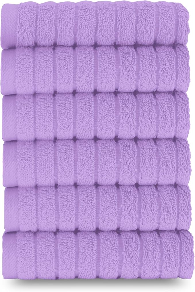 Elegant Comfort 100% Turkish Cotton Corduroy Ribbed Luxury Washcloths 6 Pack Soft 13 x 13 Inch - Higly Absorbent, Durable, Quick Dry, Spa Premium Hotel Quality for Bathroom or Travel, Lilac