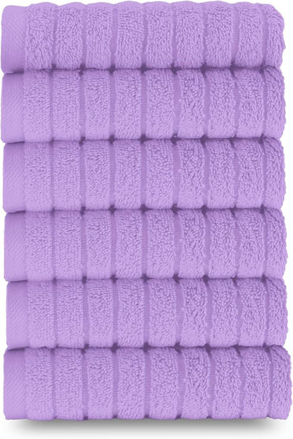 Elegant Comfort 100% Turkish Cotton Corduroy Ribbed Luxury Washcloths 6 Pack Soft 13 x 13 Inch - Higly Absorbent, Durable, Quick Dry, Spa Premium Hotel Quality for Bathroom or Travel, Lilac