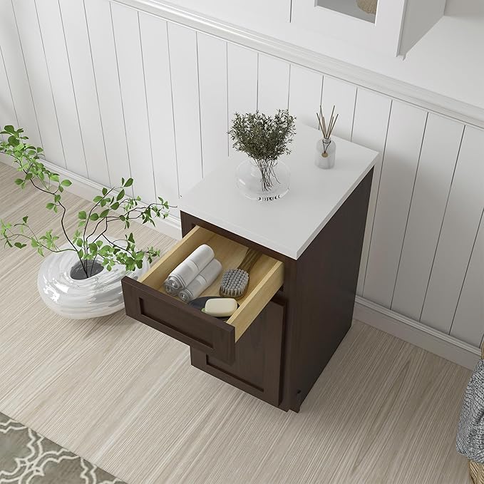 HomeBeyond 15 Inch Bathroom Vanity Base Only, Single Vanity Cabinet with Dove-Tailed Drawer, Composable Floor Mount Cabinets Without Top, Brown