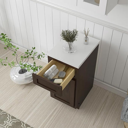 HomeBeyond 15 Inch Bathroom Vanity Base Only, Single Vanity Cabinet with Dove-Tailed Drawer, Composable Floor Mount Cabinets Without Top, Brown