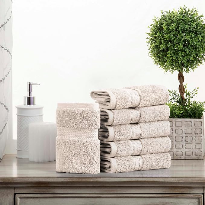Superior Egyptian Cotton Plush & Absorbent, Face Towel Set of 6, Stone | Quick Dry, Soft Luxury Towel Set, Bath Essentials for Bathroom, Guest Bath, Spa, 2 Piece Face, Madeline Towels