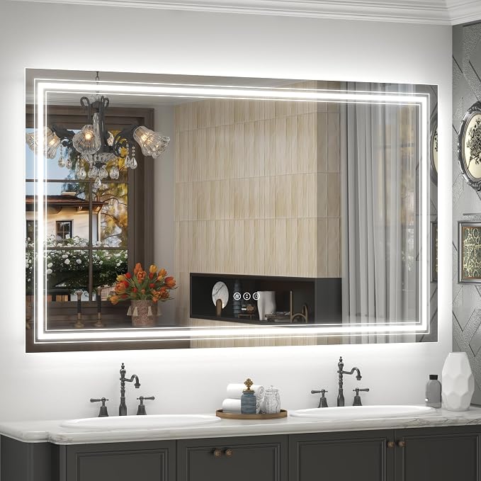 Led Bathroom Mirror 60x36 Inch | Large Dimmable Vanity Mirror with Lights, Backlit and Front Lit, Anti-Fog, Memory, ETL Listed (Horizontal/Vertical)