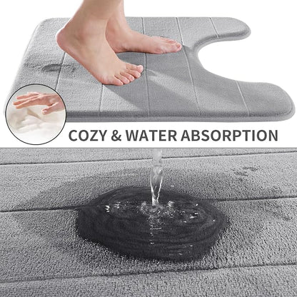 Yimobra Memory Foam Toilet Bath Mat U-Shaped, Soft and Comfortable, Super Water Absorption, Non-Slip, Thick, Machine Wash and Easier to Dry for Bathroom Commode Contour Rug, 24 X 24 Inches, Gray