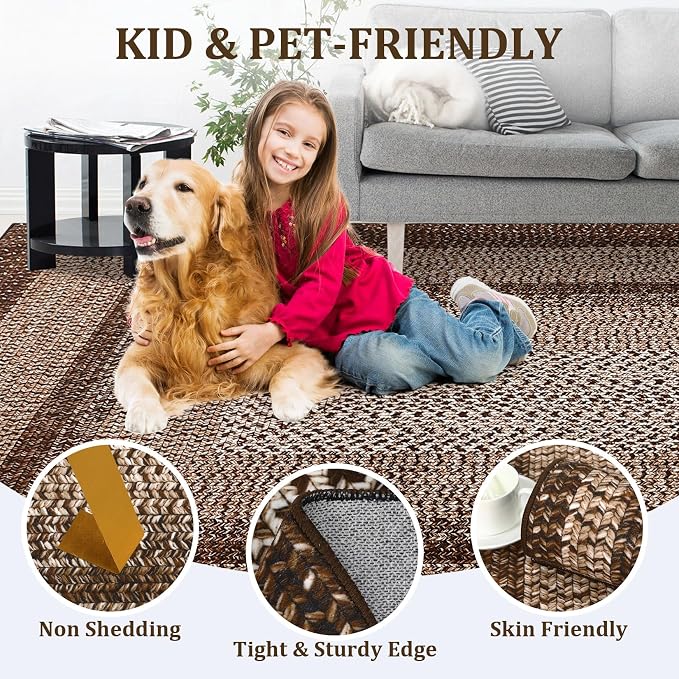 Printed Washable Area Rugs 10x13 Living Room Rug Modern Rugs for Bedroom Brown Geometric Soft Large Area Rug Non Slip Throw Rugs Stain Resistant Carpet for Nursery Dining Room 10'x13' Brown