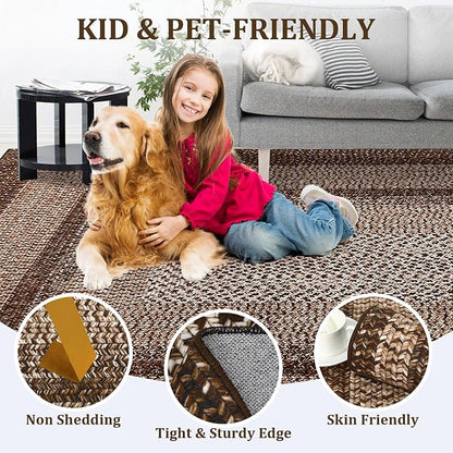 Printed Washable Area Rugs 10x13 Living Room Rug Modern Rugs for Bedroom Brown Geometric Soft Large Area Rug Non Slip Throw Rugs Stain Resistant Carpet for Nursery Dining Room 10'x13' Brown