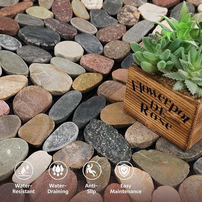 Pebble Tile, Natural Stone Paver Tile, Mountain Grey 4 Sheets | Interlocking Deck Tiles for Patio,Outdoor and Indoor Floor Tiles for Porch Poolside