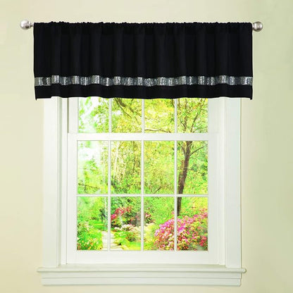 Lush Decor Night Sky Valance Curtain Single, 84"W x 18"L Black & Gray - Extra Wide Curtains - Kitchen Curtains Valances For Windows - Bathroom Curtain