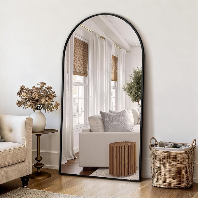 Arched Bathroom Mirror for Wall, 55" x 30" Metal Frame Vanity Mirror, Black | Aluminium Alloy Frame, HD Shatterproof Glass, Hanging or Leaning, for Bathroom Over Sink , Entryway, Bedroom, Living Room