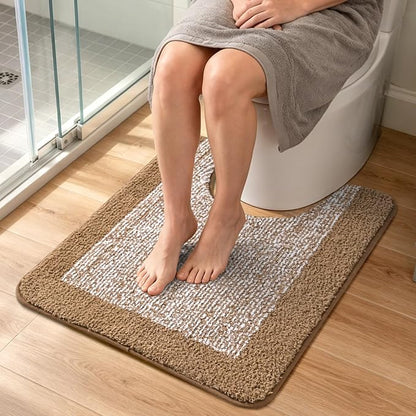 Toilet Rugs U-Shaped 24x19, Non-Slip Plush Shaggy Quick Dry Bathroom Contour Rugs, Extra Soft Absorbent Chenille Washable Bath Mat for Toilet Base, Coffee