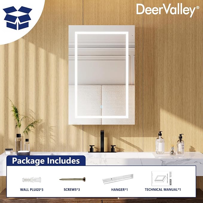 DeerValley 24" W x 36" H Led Lighted Medicine Cabinet with Mirror | Bathroom Medicine Cabinet with Defogger & 3-Color, Wall Mounted Mirrored Medicine Cabinets with Lights, DV-1VM0187